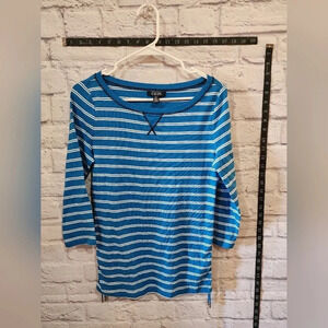 Chaps blue/white striped top with cinched sides Size M